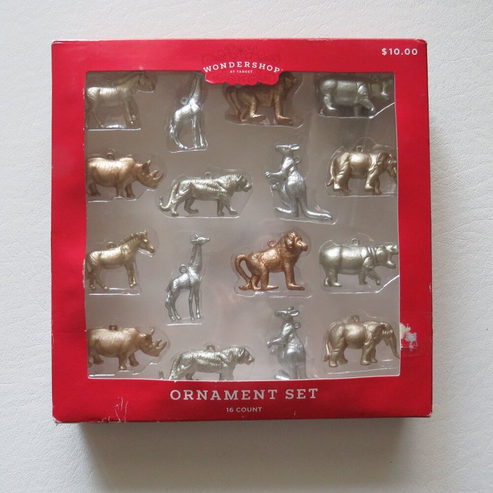 Wondershop 16 mini jungle metallic silver & gold animals Christmas ornaments
